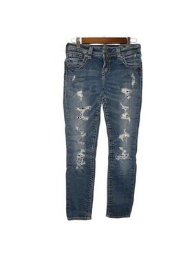 Silver Jeans Suki Fit Women’s Size 29 Distressed Skinny Mid Rise Stretch Denim